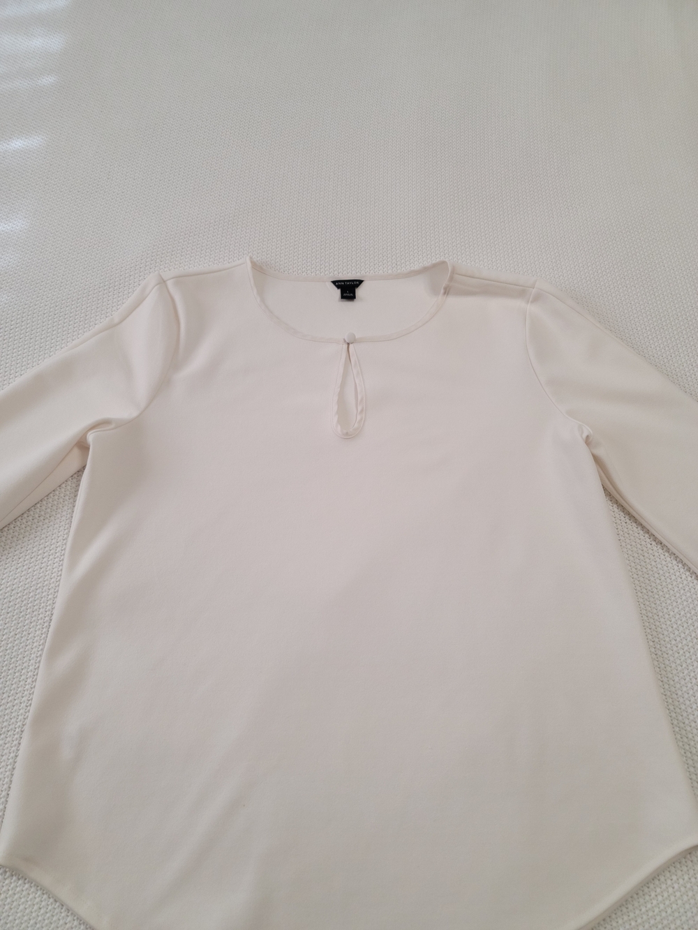 Ann Taylor Light Cream Long-Sleeve Keyhole Blouse